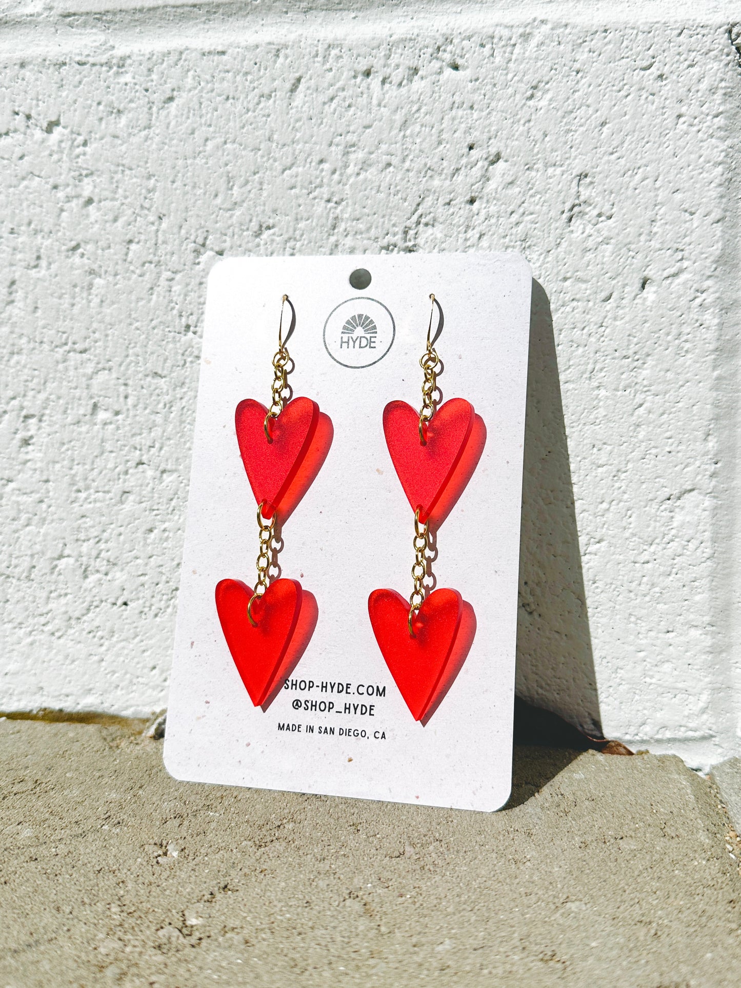 Stacked Hearts in Frosted Cherry Red