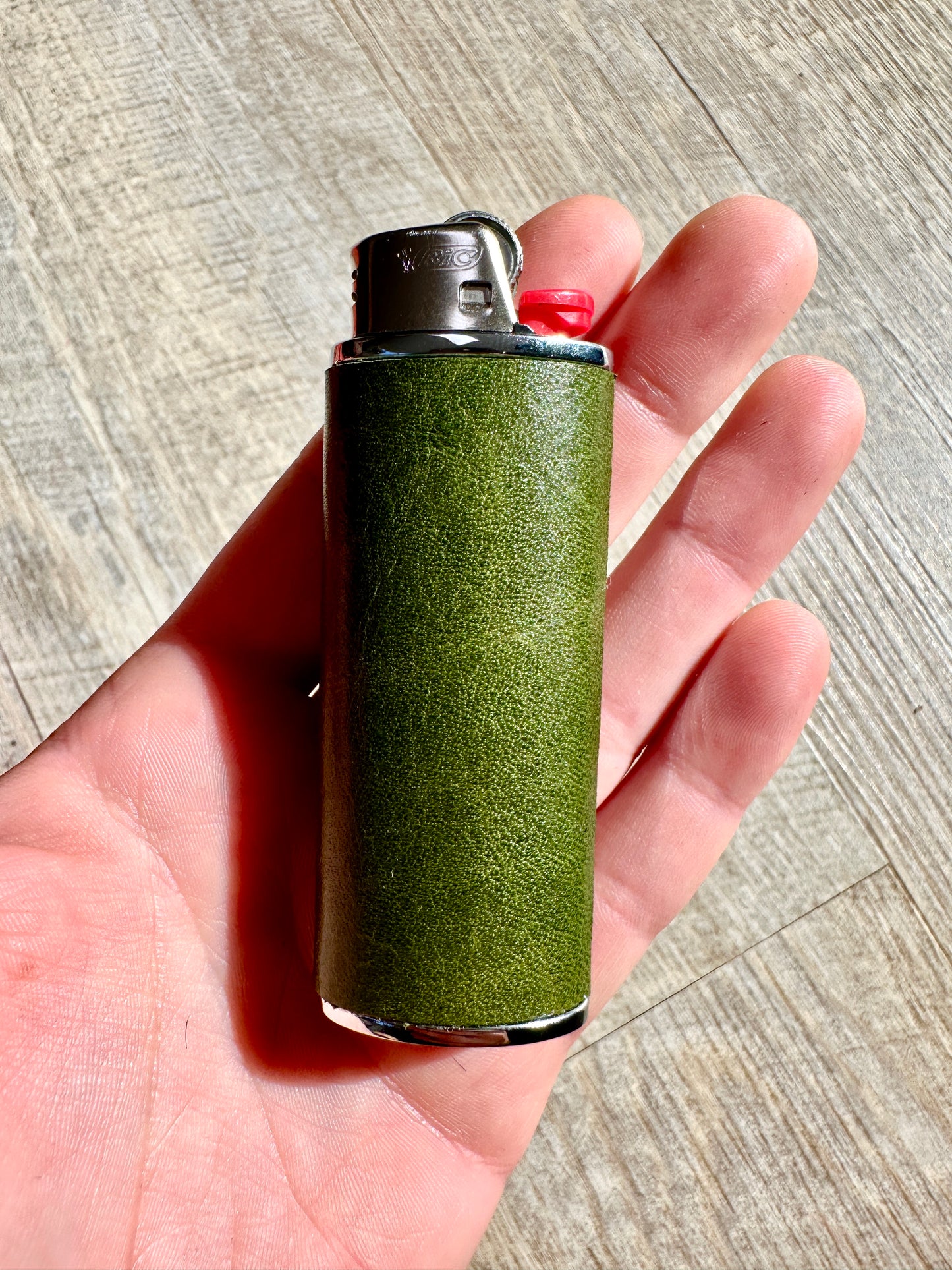Lighter Case in Olive Green Leather