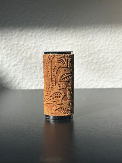 Lighter Case in Camel Suede Embossed Leather