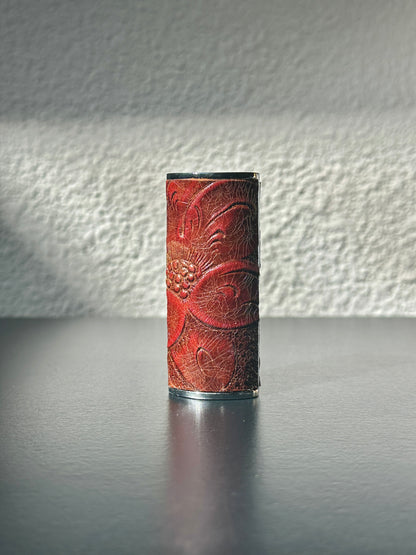 Lighter Case in Brown/Red Embossed Leather
