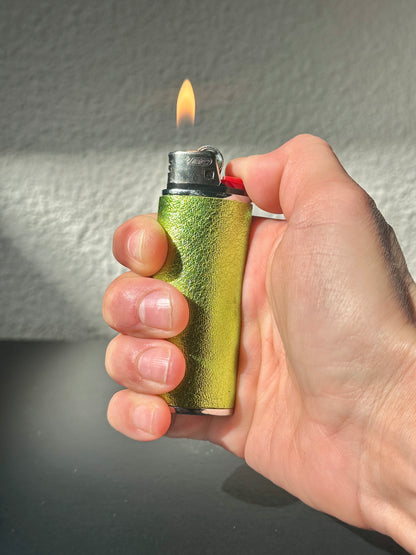 Lighter Case in Metallic Lime Leather