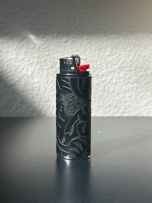 Lighter Case in Black Embossed Leather