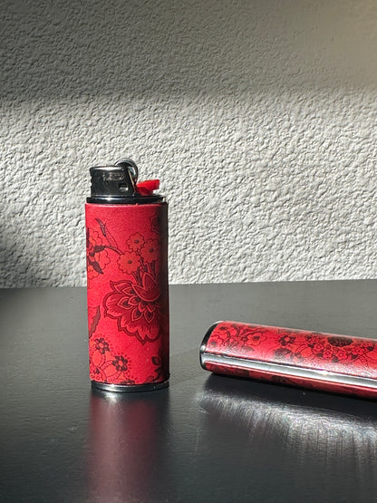Lighter Case in Red Kimono Leather