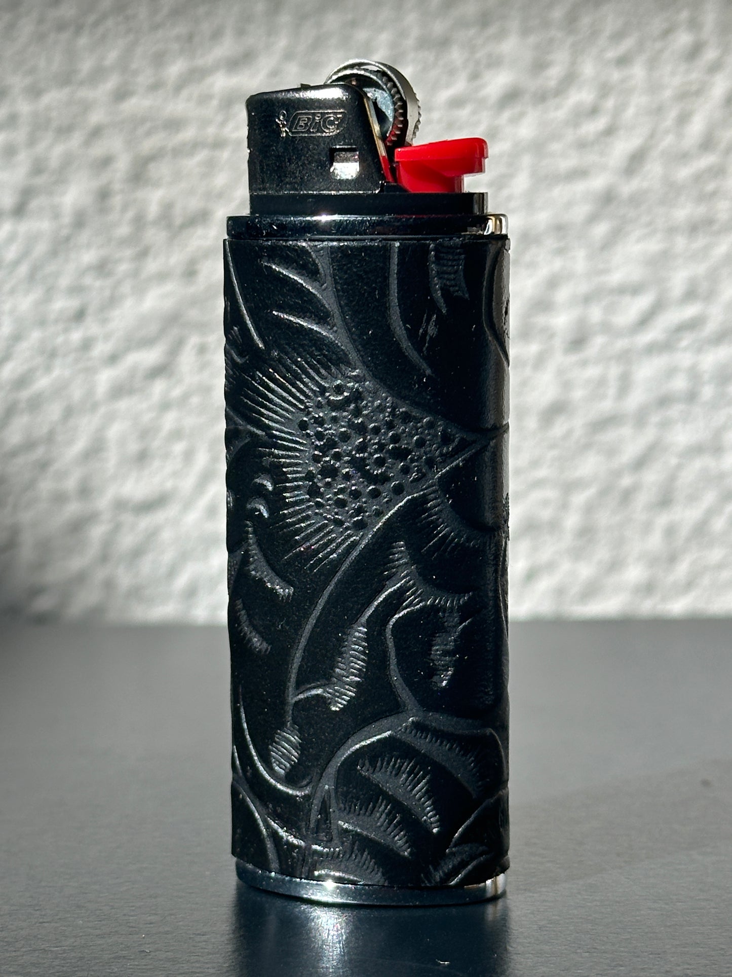 Lighter Case in Black Embossed Leather