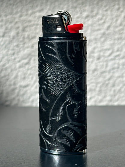Lighter Case in Black Embossed Leather